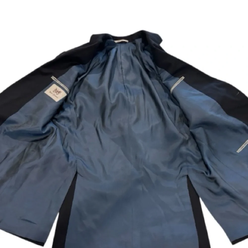 Hickey Freeman 100% Worsted Wool Navy Blazer Sport Coat 48L Made in USA EUC